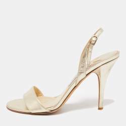 Pre Owned Jimmy Choo Gold Metallic Leather Slingback Sandals Size 39