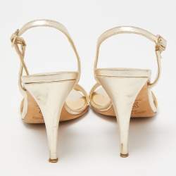 Pre Owned Jimmy Choo Gold Metallic Leather Slingback Sandals Size 39