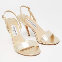 Pre Owned Jimmy Choo Gold Metallic Leather Slingback Sandals Size 39