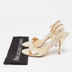 Pre Owned Jimmy Choo Gold Metallic Leather Slingback Sandals Size 39