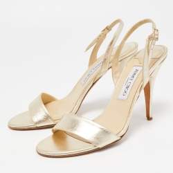 Pre Owned Jimmy Choo Gold Metallic Leather Slingback Sandals Size 39