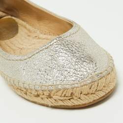 مملوكة مسبقًا Jimmy Choo Metallic Silver Leather Pow Espadrille Flats Size 41