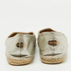 مملوكة مسبقًا Jimmy Choo Metallic Silver Leather Pow Espadrille Flats Size 41