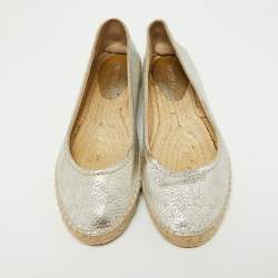 مملوكة مسبقًا Jimmy Choo Metallic Silver Leather Pow Espadrille Flats Size 41