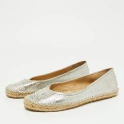 مملوكة مسبقًا Jimmy Choo Metallic Silver Leather Pow Espadrille Flats Size 41