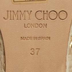 Pre Owned Jimmy Choo Gold Foil Leather Espadrille Wedge Platform Ankle Strap Sandals Size 37