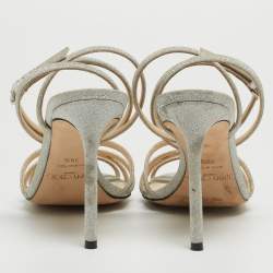 Pre Owned Jimmy Choo Silver Glitter Mime Ankle Wrap Sandals Size 39.5
