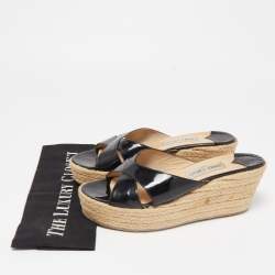 Jimmy Choo Black Patent Leather Phyllis Wedge Espadrille Platform Sandals Size 39 