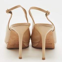 Jimmy Choo Beige Patent Nova Peep Toe Slingback Pumps Size 37.5