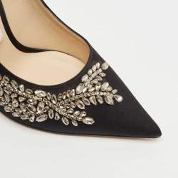 Jimmy Choo Black Satin Love Crystal Embellished Pointed Toe Pumps Size 37.5