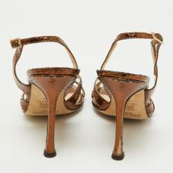 مملوكة مسبقًا Jimmy Choo Metallic Bronze Python Embossed Leather Hepsie Slingback Sandals Size 39