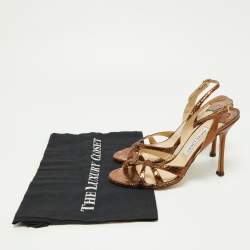 مملوكة مسبقًا Jimmy Choo Metallic Bronze Python Embossed Leather Hepsie Slingback Sandals Size 39