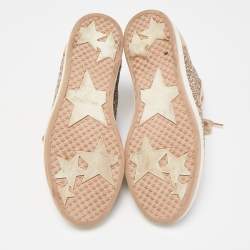 Pre Owned Jimmy Choo Beige/Silver Glitter and Suede High Top Sneakers Size 38