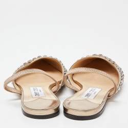 Pre Owned Jimmy Choo Gold Patent Leather Embellished Ankle Strap Pointed Toe Flats Size 37.5