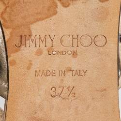 Pre Owned Jimmy Choo Gold Patent Leather Embellished Ankle Strap Pointed Toe Flats Size 37.5