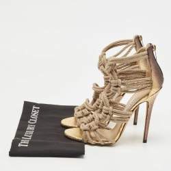 Jimmy Choo Beige/Gold Knotted Rope and Embossed Snakeskin Sandals Size 39