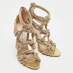 Jimmy Choo Beige/Gold Knotted Rope and Embossed Snakeskin Sandals Size 39