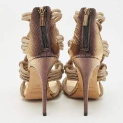 Jimmy Choo Beige/Gold Knotted Rope and Embossed Snakeskin Sandals Size 39