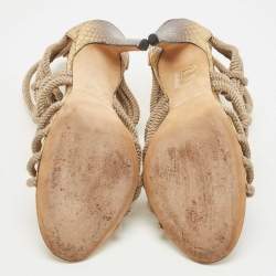 Jimmy Choo Beige/Gold Knotted Rope and Embossed Snakeskin Sandals Size 39