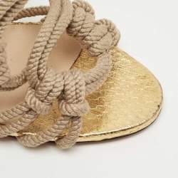 Jimmy Choo Beige/Gold Knotted Rope and Embossed Snakeskin Sandals Size 39