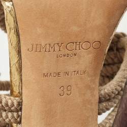 Jimmy Choo Beige/Gold Knotted Rope and Embossed Snakeskin Sandals Size 39