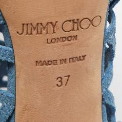 Pre Owned Jimmy Choo Blue Textured Suede Dassa Caged Booties Size 37