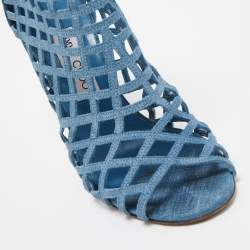 Pre Owned Jimmy Choo Blue Textured Suede Dassa Caged Booties Size 37