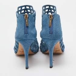 Pre Owned Jimmy Choo Blue Textured Suede Dassa Caged Booties Size 37