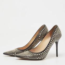 Pre Owned Jimmy Choo Black Leather Studded Pumps Size 37