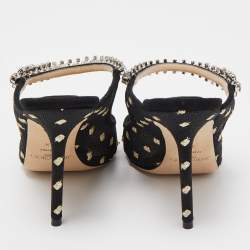 Jimmy Choo Black Mesh and Suede Bing Crystal Embellished Pointed Toe Mules Size 37.5