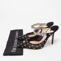 Jimmy Choo Black Mesh and Suede Bing Crystal Embellished Pointed Toe Mules Size 37.5