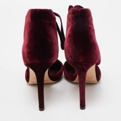Pre Owned Jimmy Choo Burgundy Velvet Mari Lace Up Pumps Size 36
