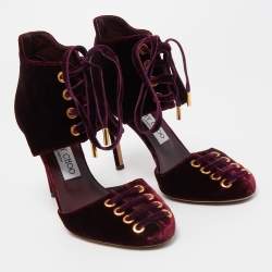 Pre Owned Jimmy Choo Burgundy Velvet Mari Lace Up Pumps Size 36