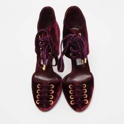 Pre Owned Jimmy Choo Burgundy Velvet Mari Lace Up Pumps Size 36