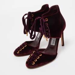 Pre Owned Jimmy Choo Burgundy Velvet Mari Lace Up Pumps Size 36