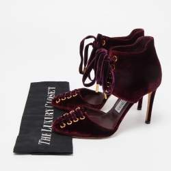 Pre Owned Jimmy Choo Burgundy Velvet Mari Lace Up Pumps Size 36