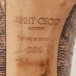 Jimmy Choo Two Tone Lizard Embossed Suede Peep Toe Ankle Strap Pumps Size 36.5