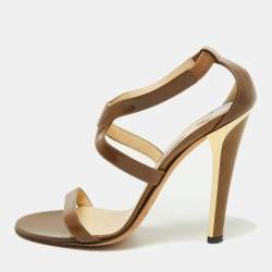 Jimmy Choo Brown Patent Leather Ankle Strap Sandals Size 38.5