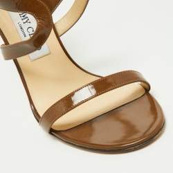 Jimmy Choo Brown Patent Leather Ankle Strap Sandals Size 38.5