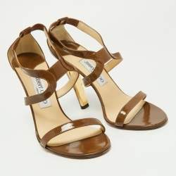 Jimmy Choo Brown Patent Leather Ankle Strap Sandals Size 38.5
