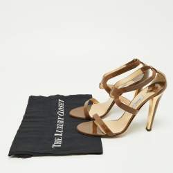 Jimmy Choo Brown Patent Leather Ankle Strap Sandals Size 38.5