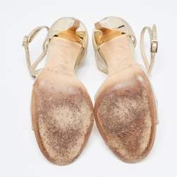 Pre Owned Jimmy Choo Gold Glitter Ivette Ankle Strap Sandals Size 38
