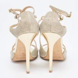 Pre Owned Jimmy Choo Gold Glitter Ivette Ankle Strap Sandals Size 38