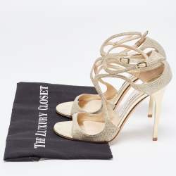 Pre Owned Jimmy Choo Gold Glitter Ivette Ankle Strap Sandals Size 38