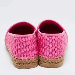 Pre Owned Jimmy Choo Pink Raffia and Leather Slip On Espadrille Flats Size 38