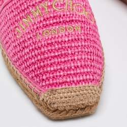 Pre Owned Jimmy Choo Pink Raffia and Leather Slip On Espadrille Flats Size 38