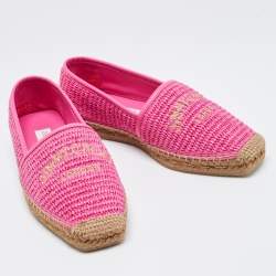 Pre Owned Jimmy Choo Pink Raffia and Leather Slip On Espadrille Flats Size 38