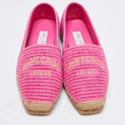 Pre Owned Jimmy Choo Pink Raffia and Leather Slip On Espadrille Flats Size 38