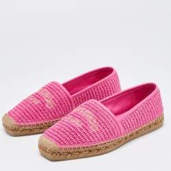 Pre Owned Jimmy Choo Pink Raffia and Leather Slip On Espadrille Flats Size 38