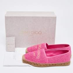 Pre Owned Jimmy Choo Pink Raffia and Leather Slip On Espadrille Flats Size 38